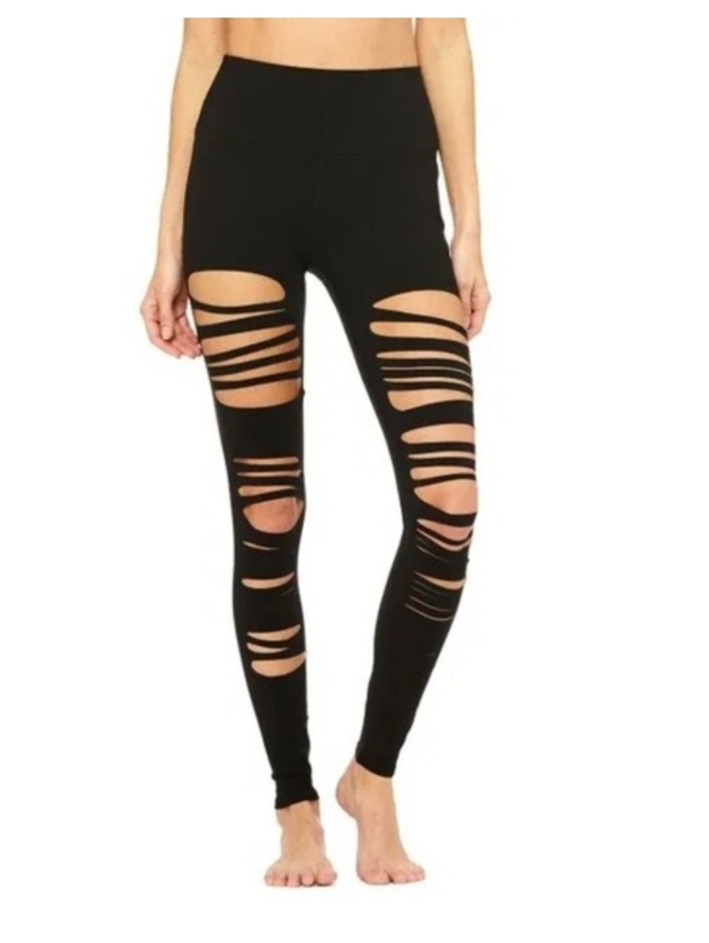 Black High-Waist Alo Yoga Warrior Extreme Ripped Leggings - Picture 2 of 4